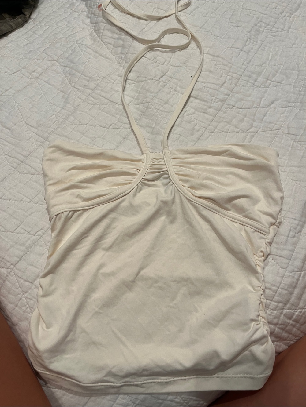 Women's Cream Halter Tank Top - Strap Detail
